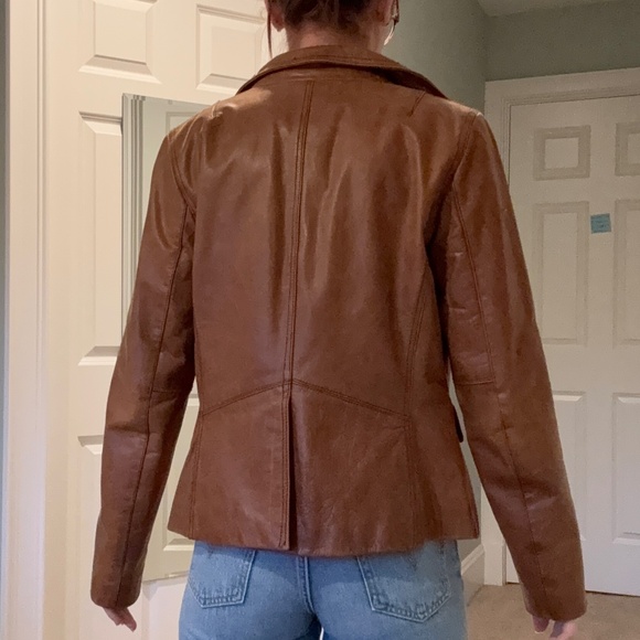 Caramel Brown Blazer-Style Tommy Hilfiger Leather Jacket - Picture 6 of 8